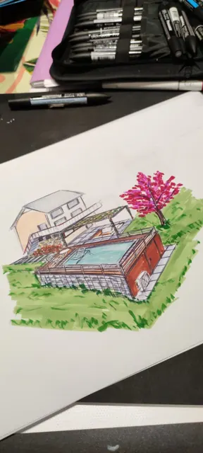 Croquis du projet de piscine dessiné à la main