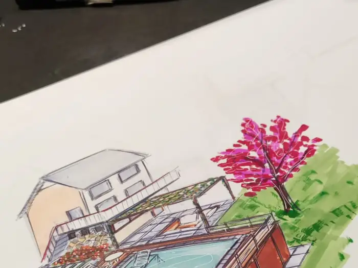 Croquis à la main du projet de jardin au Sart-Tilman